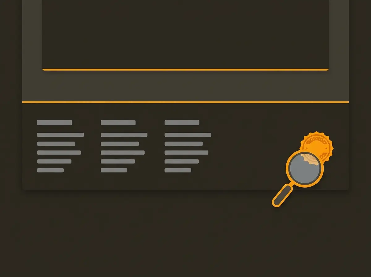 Website footer mockup with a validation seal, used to check if Kirabet is legit