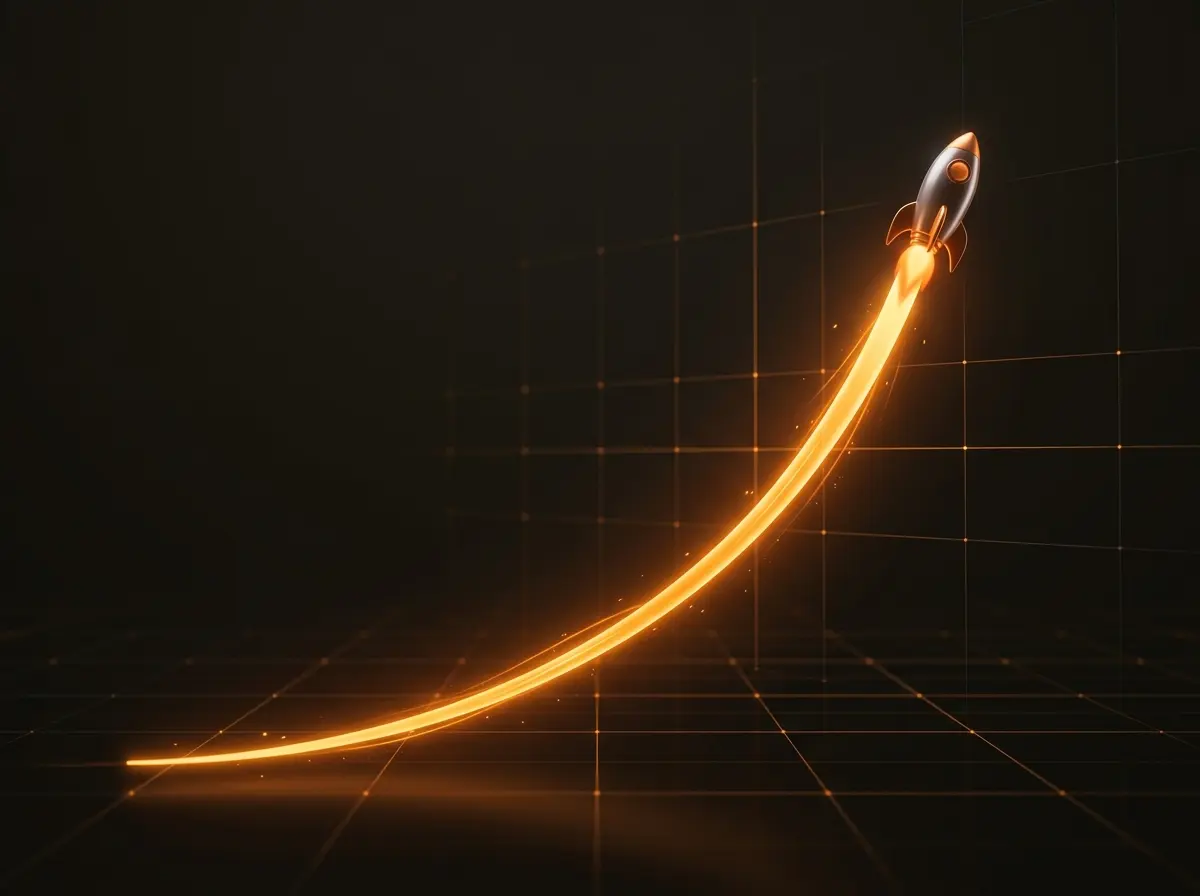 Rising multiplier graph with a rocket illustrating Kirabet crash games